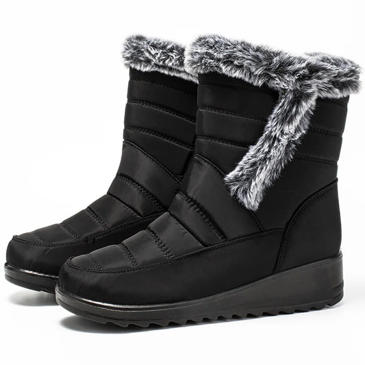 Women's Boots Super Warm Fur Botas Mujer 2025 Snow Boots Low Heels Winter Shoes Woman Black Rubber Winter Boots Women Footwear.