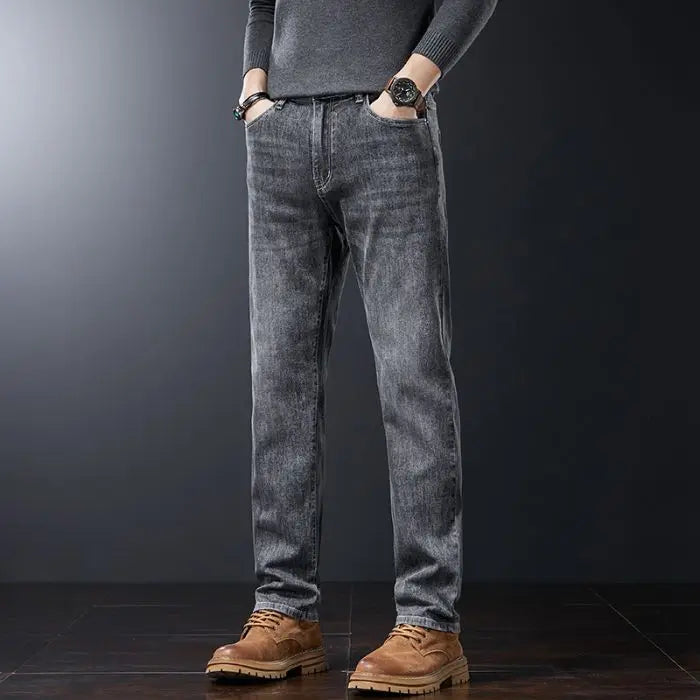 2025 Casual Jeans Young Men's Korean Style Business Straight Jeans Stretch Denim Pants Trousers Slim Fit Classic Cowboys Jeans