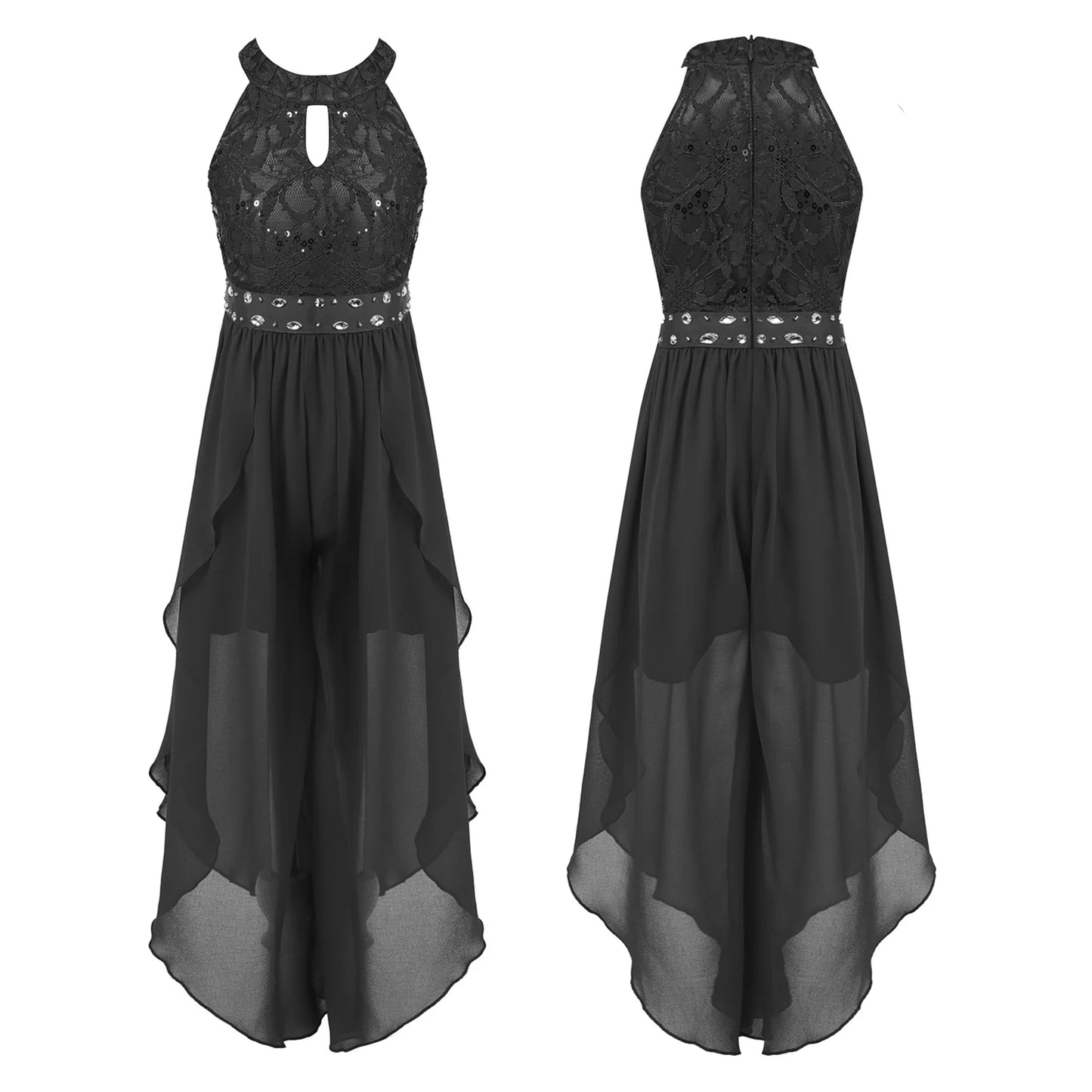 Sommer Mädchen Ärmellosen Chiffon Maxi Kleid Shiny Perlen Spitze Gebaut-in Shorts Party Kleid für Hochzeit Geburtstag Dance Leistung