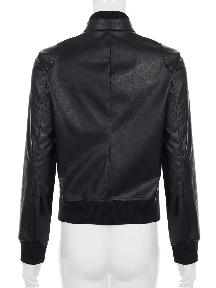 AltGoth Harajuku Streetwear Pu Leder Jacke Mall Gothic Cyber Punk Rollkragen Crop Mäntel Hipster Dark Grunge Rave Outfit Femme