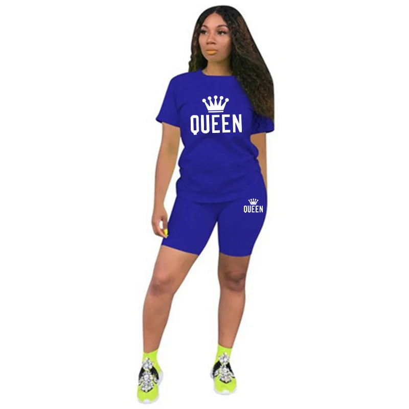 Sommer-Damen-Trainingsanzug, Queen-Druck, T-Shirt + Shorts, 2-teiliges Set, modische lässige Sportbekleidung, Kleidung, luxuriöser kurzer Jogging-Anzug