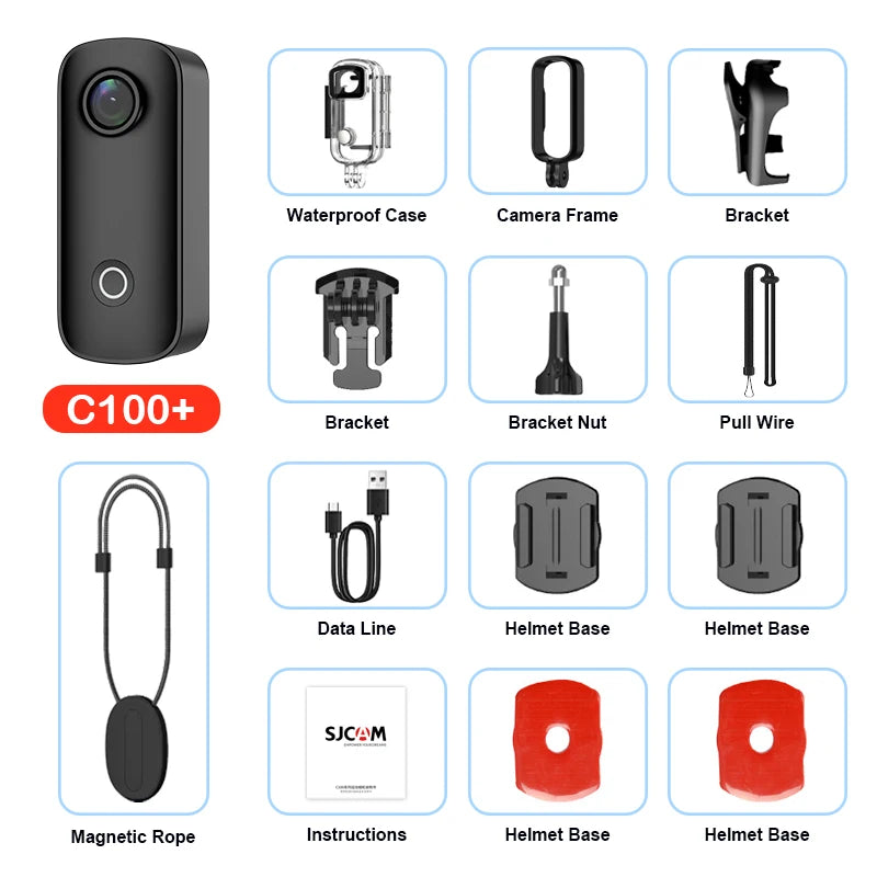 SJCAM C100 Plus Action Cam 4K Electronic Image Stabilization 2.4G WiFi 30M Waterproof With Case Sport Camera Black White