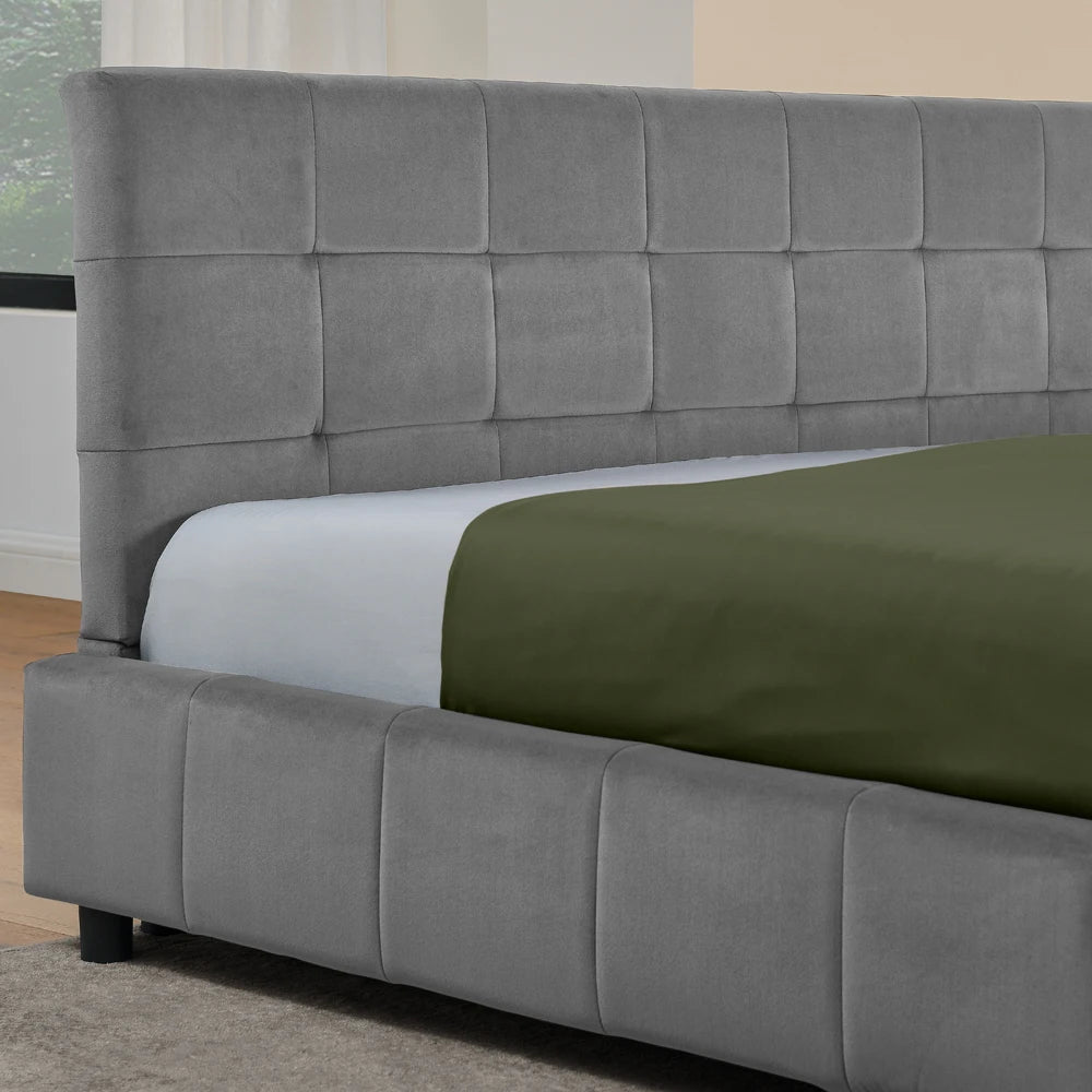 Modernes Einzelbett 90*200 cm, hautfreundliches Samtdesign, Babybett mit hoher Rückenlehne, Beige und Dunkelgrau (ohne Matratze)