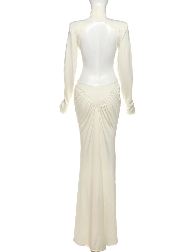 Kliou Raffen Mantel Frauen Maxi Kleider High Street Klassische Volle Hülse Gerade Schulter Backless Vestidos Mujer Abend Tragen