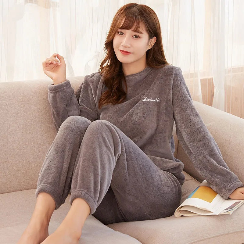 Damen-Pyjama-Set aus Korallensamt, verdickt, warm, Homewear, Herbst-Winter, Umstands-Loungewear, weiche Nachtwäsche, Geschenk für neue Mütter
