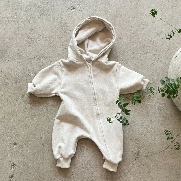 2024 Baby Kapuze Reiß verschluss Bodysuit Neugeborene Jungen und Mädchen Bergsteiger Anzug einfarbig Bodysuit Long Fit Sport Kletter anzug