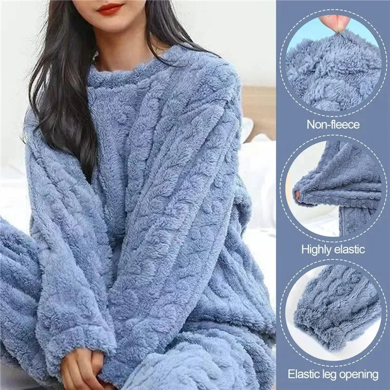 Warmes Pyjama-Set aus weichem Korallensamt-Jacquard für Damen, gemütliche Loungewear-Oberbekleidung für den Winter, Weihnachten, Geschenk für den Schulanfang 