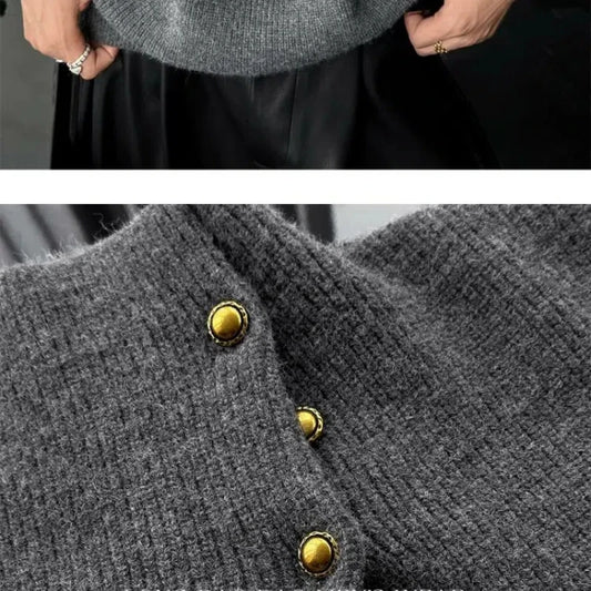 Vintage Trend Casual Autumn Winter New Men Turtleneck Solid Button Fashion Luxury Business Long Sleeve Pullovers Knitted Tops.