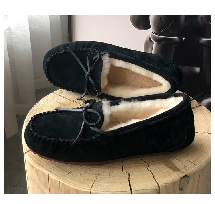 New 100% Natural Wool Genuine Leather Women Flat Winter shoes Women Moccasins Casual Loafers Plus Size Winter shoes
