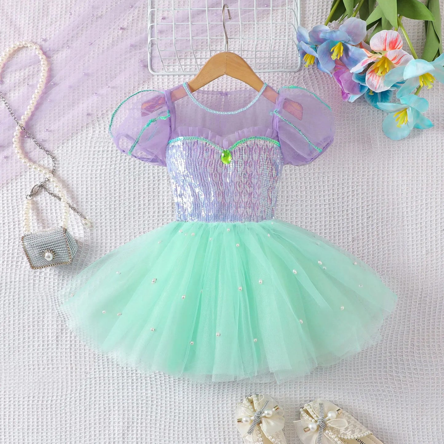Mädchen Prinzessin Kleider Meerjungfrau Motto Party Sling Mesh Rock Pailletten Leistung Kostüm Geburtstag Kinder Kleidung Perle Säuglings Kleid
