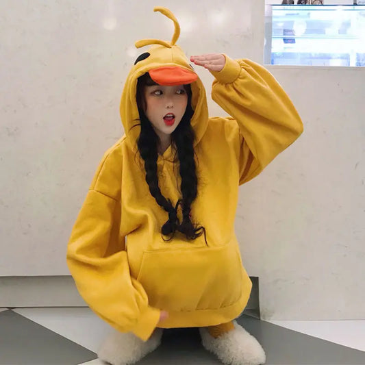 Deeptown Kawaii Duck Hoodies Women Long Sleeve Cute Tops Emo Clothes Korean 2023 Fashion Winter Yellow Casual Pullover Soft Girl.