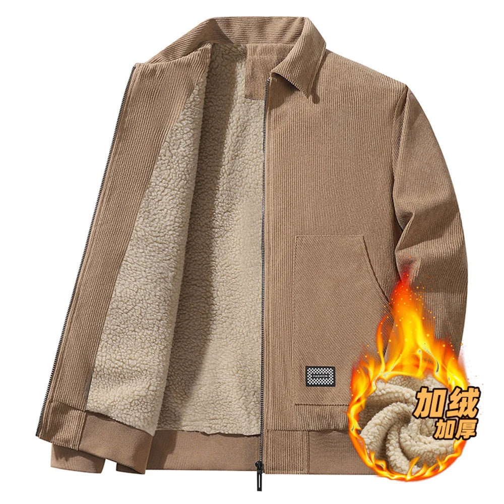 Winter New Arrival Corduroy Jacket Business Casual Windproof Thermal Fleece-Lined Thickened Collared Cotton Coat Fashionable.
