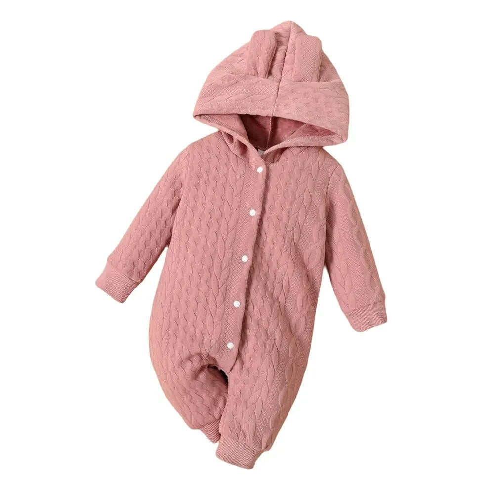 0-18 Monate Neugeborenes Baby Mädchen Bodysuit einfarbig Hoodie Langarm Stram pler Herbst & Winter warme Overall Kleidung für Baby