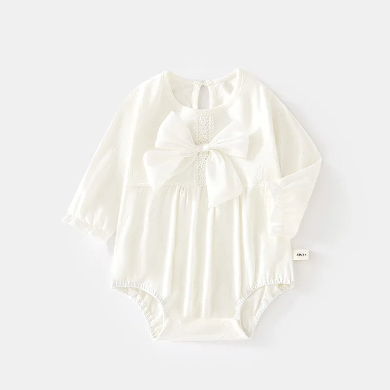 Somenie Baby-Langarm-Body für vier Jahreszeiten, Mädchen, süße Schleife, Rundhalsausschnitt, einteiliges Outfit, Babe-Ausflüge, Kleidungstrends.