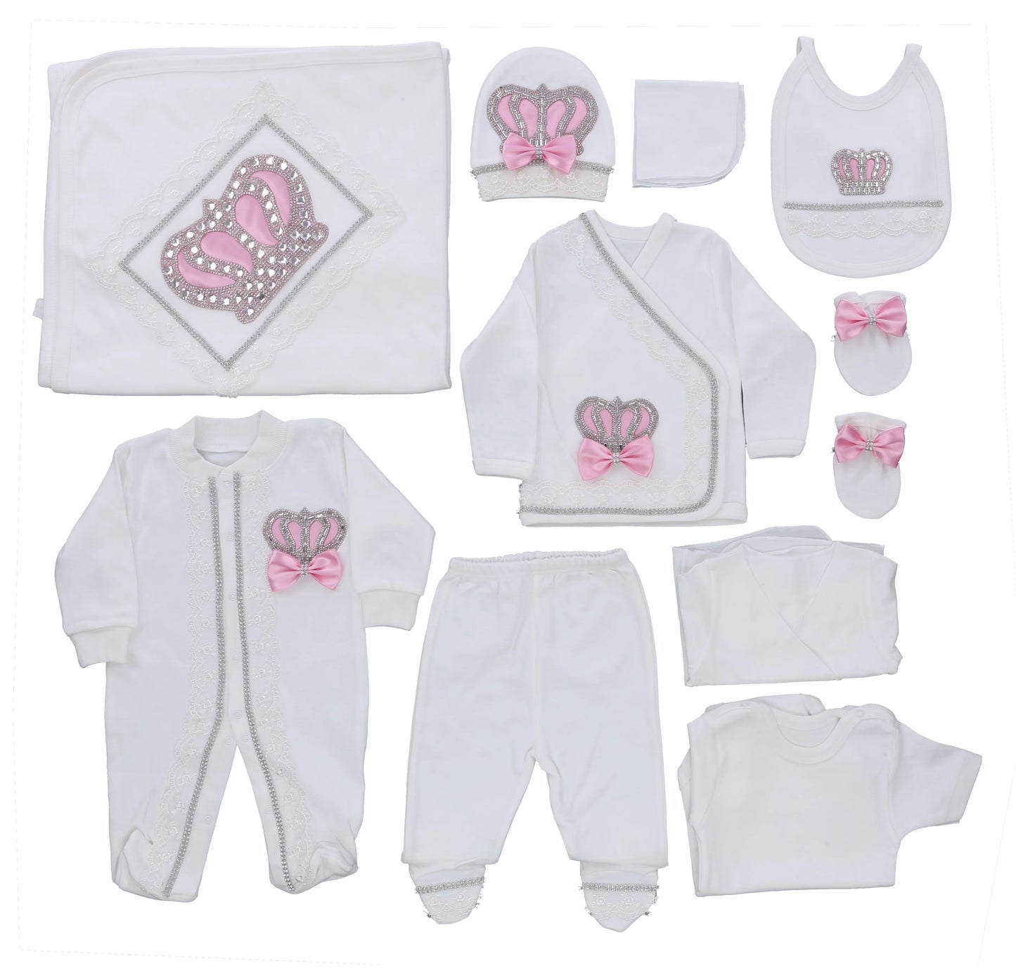 10-teiliges blaues 100 % Baumwollgewebe, gestrickt, Großhandel, individuell gestaltet, Neugeborene, neues Design, Winterkleidung, Kleidung, Luxus-Baby-Strampler-Set