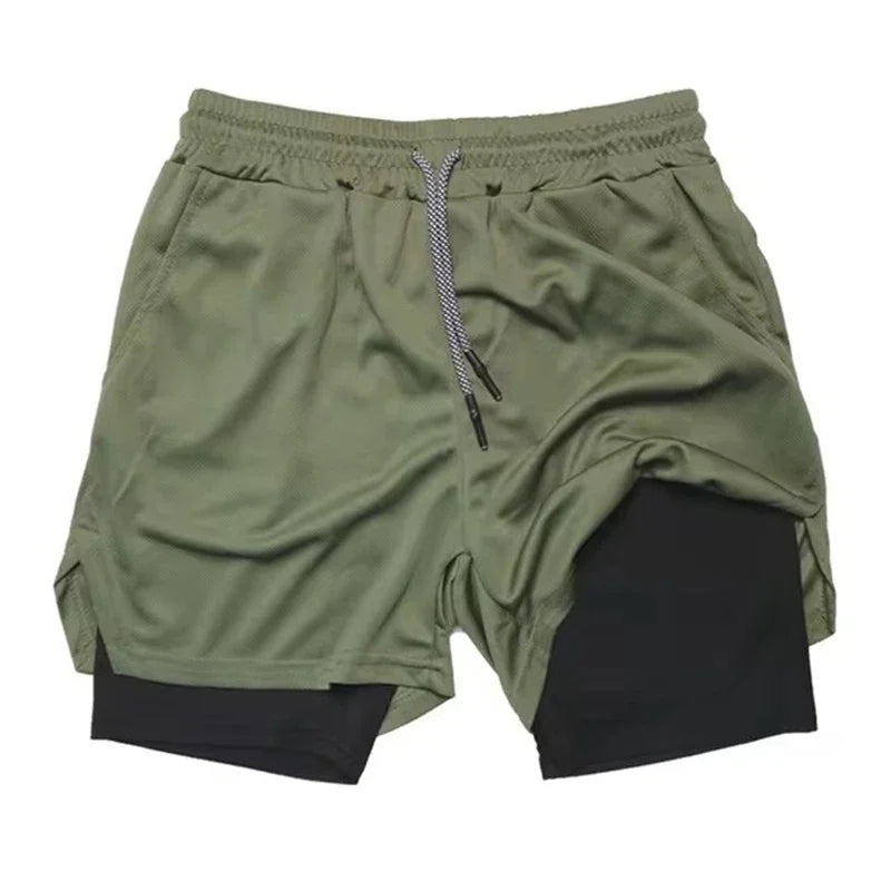NEW Men's Multiple pockets Fitness Shorts Casual Sports Loose Breathable double-decker Shorts men Mesh Camouflage Running Shorts