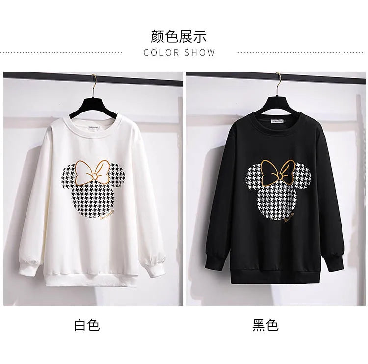 175Kg Plus Größe frauen Fehlschlag 170 Frühling Herbst Neue Lose Rundhals Cartoon Sweatshirt Schwarz Weiß 6XL 7XL 8XL 9XL 10XL 11XL