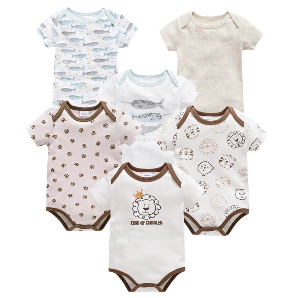 Kavkas 3-teiliger Baby-Body für Jungen und Mädchen, 0–12 Monate, kurzärmelig, Sommer-Baumwollkleidung, Cartoon-Druck, Säuglingskleidung