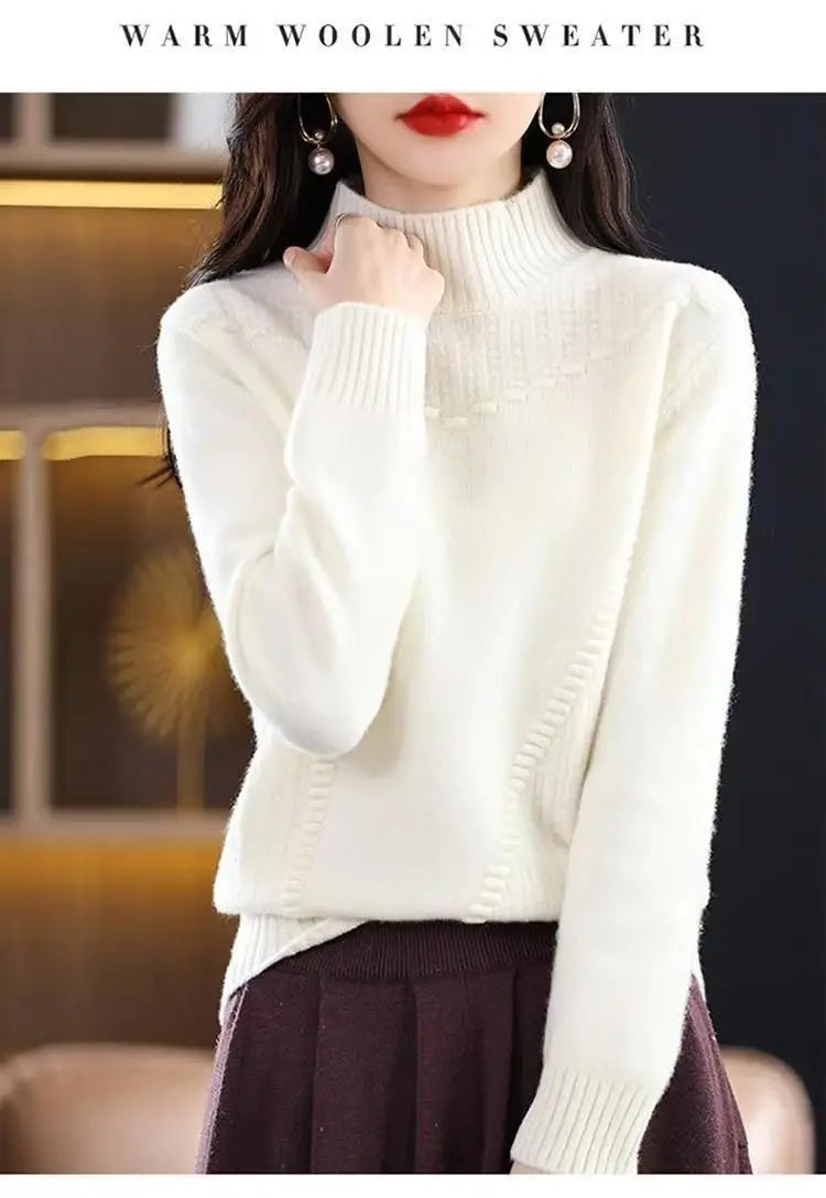 2024 herbst Neue Lose frauen Halb-rollkragen Verdickt Einfarbig Einfache Häkeln Beiläufige Gestrickte Pullover Pullover Top