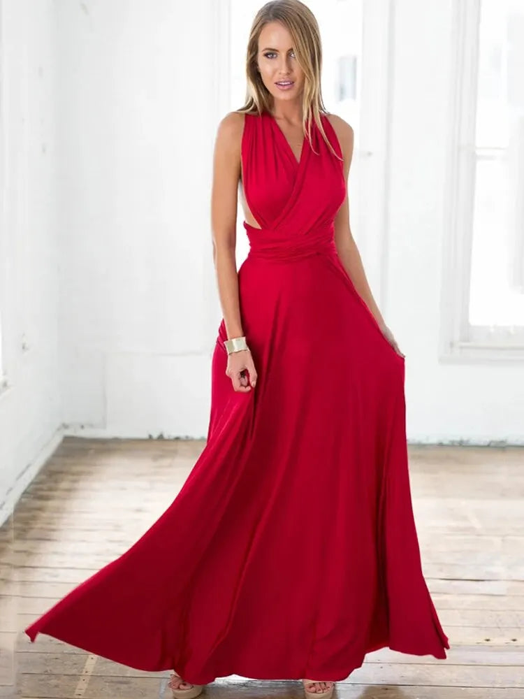 Sexy Frauen Multi way Wrap Cabrio Boho Maxi Club rotes Kleid Verband langes Kleid Party Brautjungfern Unendlichkeit Robe Longue Femme