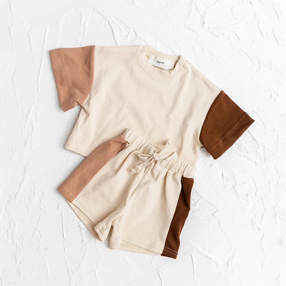 2023 sommer Neugeborenen Baby Jungen Mädchen Übergroßen Strampler Kleidung 0-24M Patchwork Farbe Baumwolle Kurzarm Body Grundlegende overalls