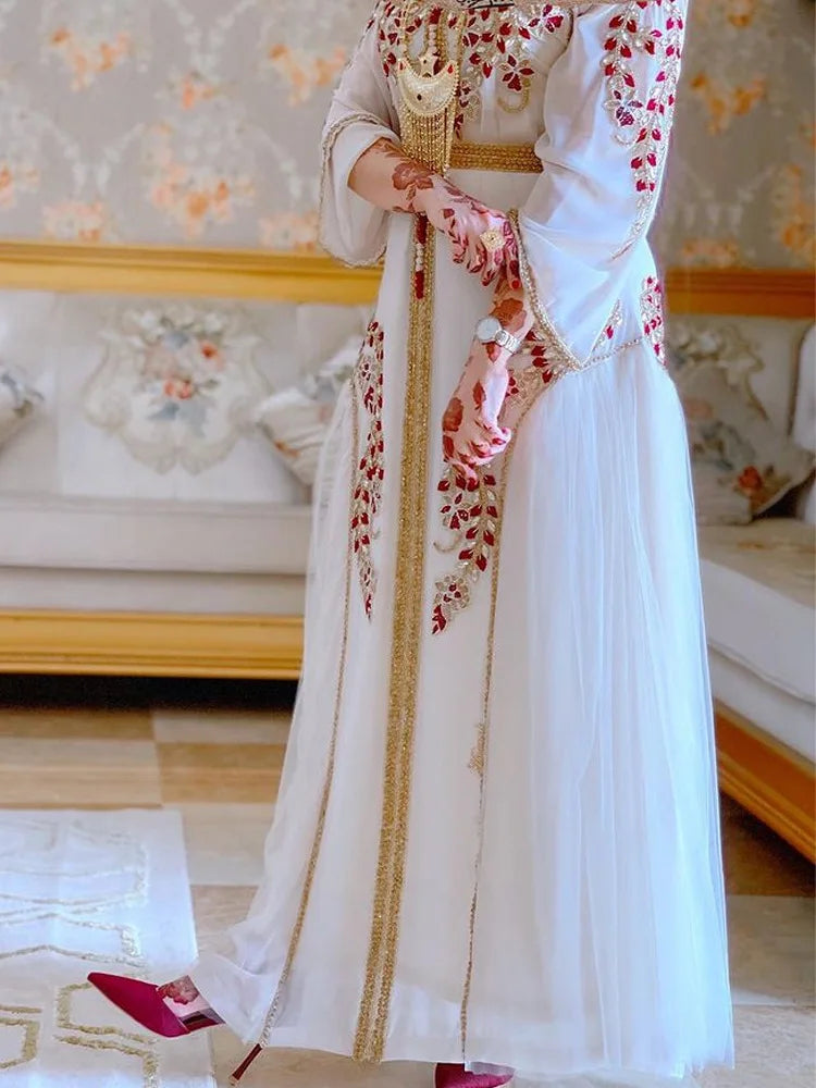 Indien Türkei Muslimischen Abaya Kleider Frauen Elegante Diamant Hochzeit Abend Party Kleid Spitze Gürtel Abaya Marokko Kaftan Robe