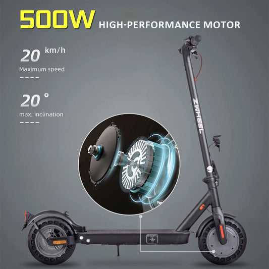 10 inch Electric Scooter 36V 10Ah 500W Escooter Adult 20-35km Range, Dual Brake, Support APP Foldable Scooter ABE 20km/h.