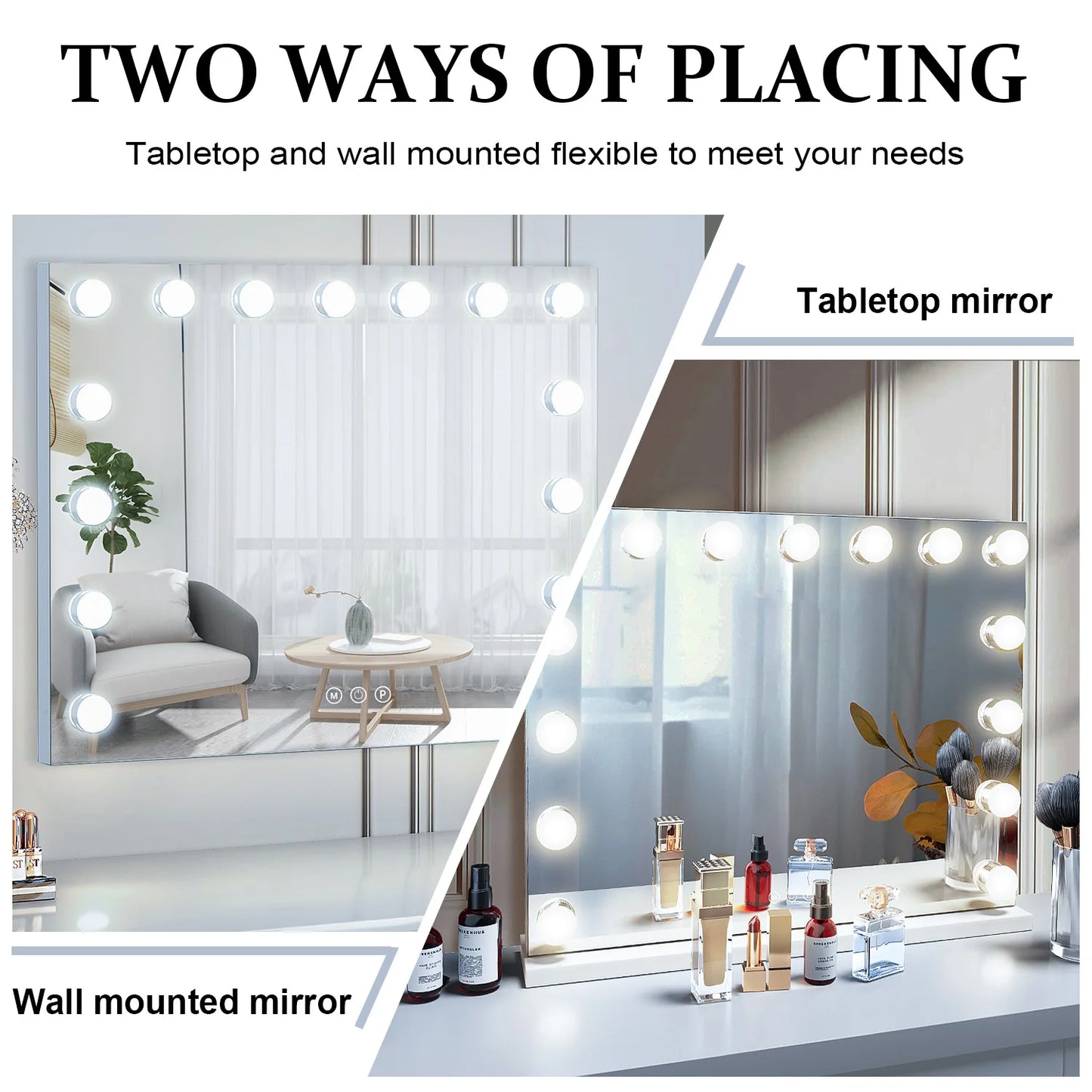 FENCHILIN Vanity Mirror with Lights Hollywood Lighted Makeup Mirror with 15 Dimmable LED Bulbs for Dressing Room Tabletop.