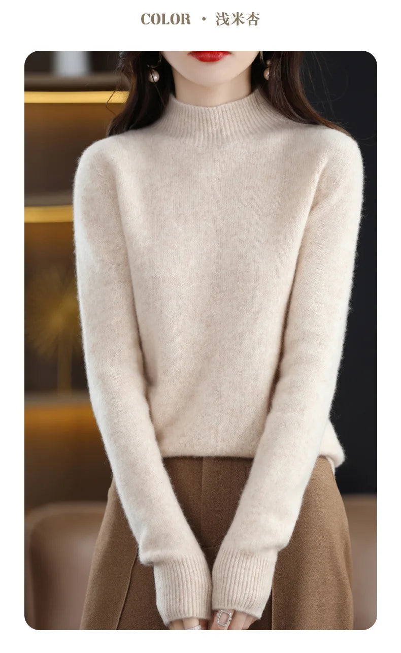 Herbst Winter Frauen Pullover Koreanische Mode Warme Bodenbildung Shirts Halb Hohe Kragen Grundlegende Strickwaren Solide Langarm Pullover