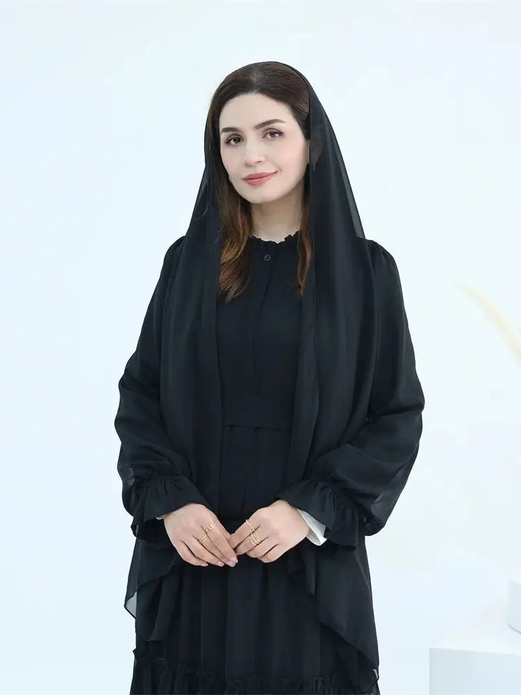 Ramadan Eid Chiffon Muslim Modest Khimar Abaya Set Dubai Turkey Islam Dress Abayas For Women Kebaya Kaftan Robe Femme Musulmane