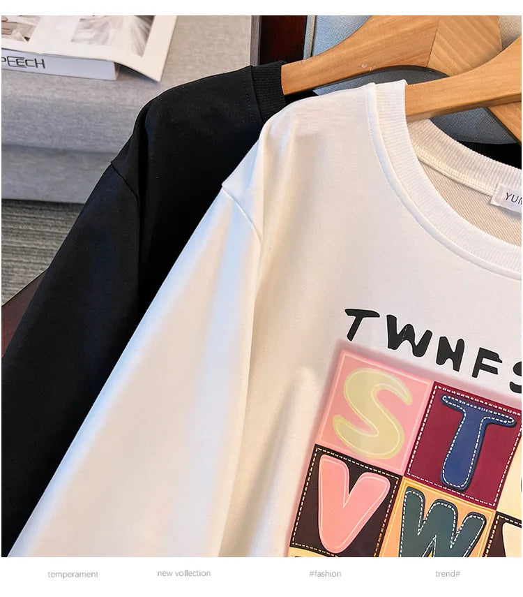 170 kg Plus Größe Damen Büste 170 Frühling Herbst Lose Langarm Druck Brief Pullover Sweatshirts 4XL 5XL 6XL 7XL 8XL 9XL