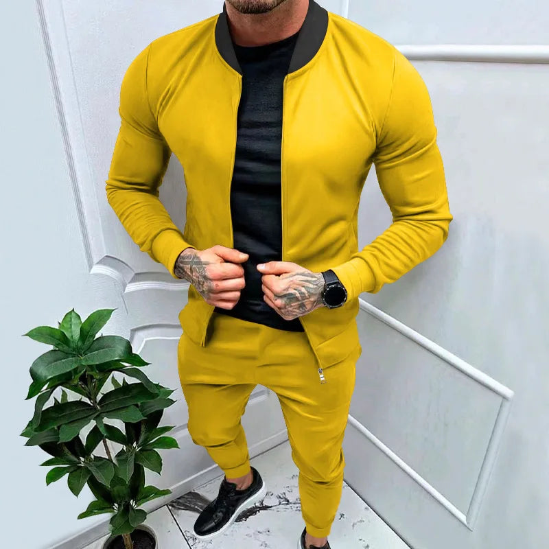 Amazon 2024 European and American men's clothing fitness sports trend outdoor leisure men's zipper suit