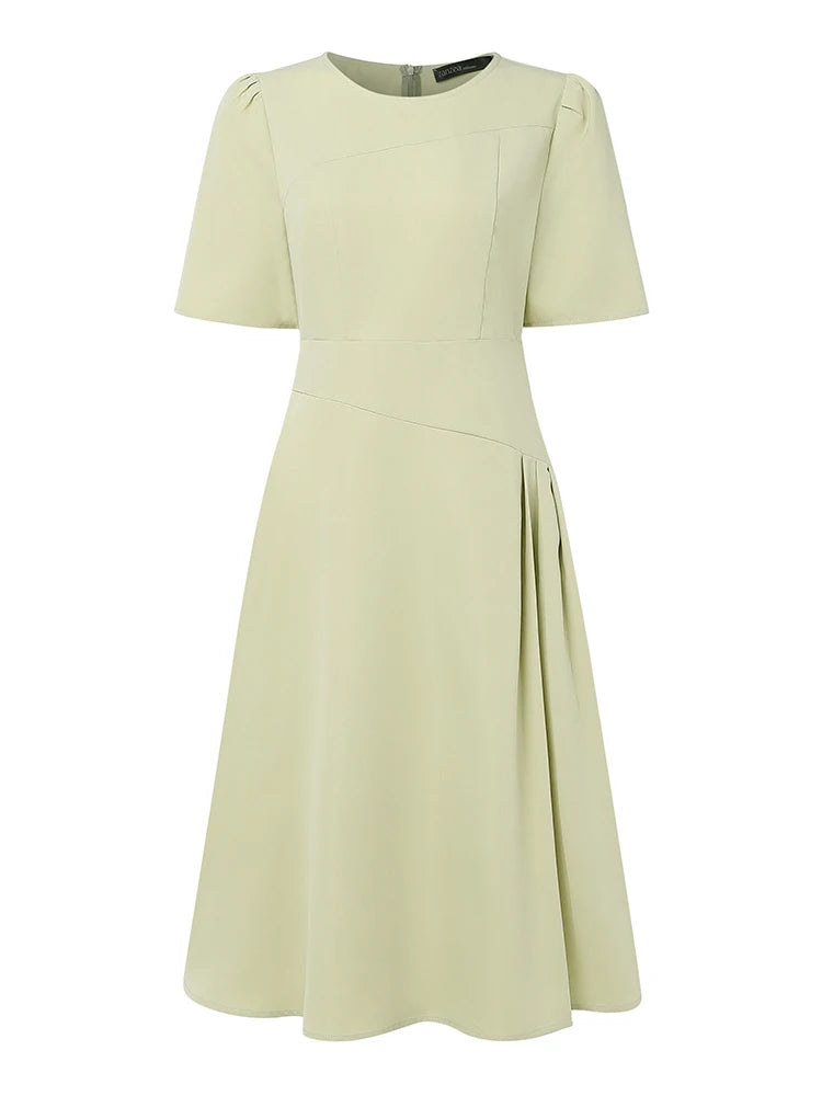 ZANZEA Elegante Büro Frauen Kleider Sommer Stilvolle Solide Party Arbeit Kleid Mode Kurzarm Plissee Vestidos Midi Sommerkleid
