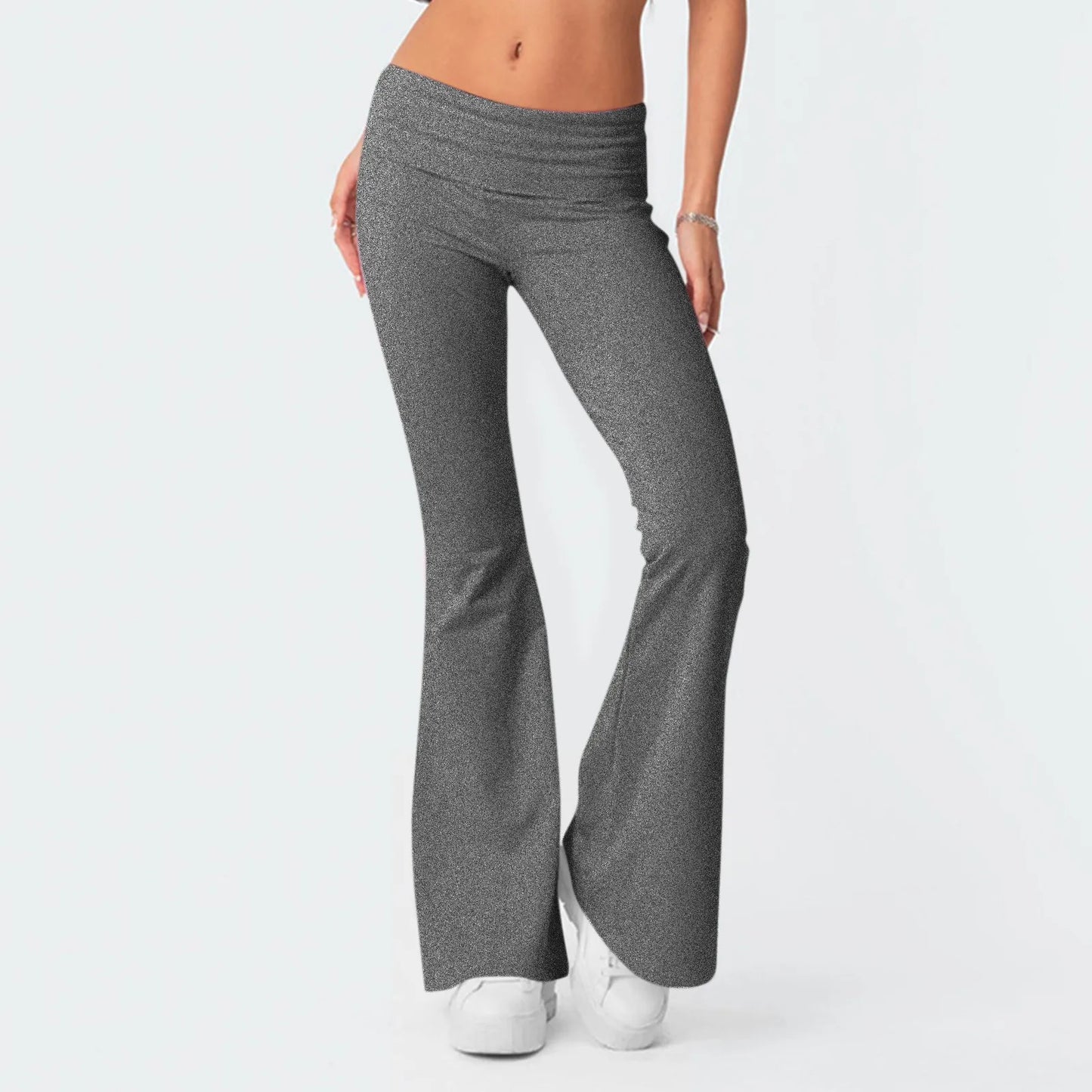Damenmode, einfarbig, schmale Passform, schmale Reverse-Taille, niedrige Taille, elastische Taille, Schlaghose, Hose für Damen, Damenhose 2024