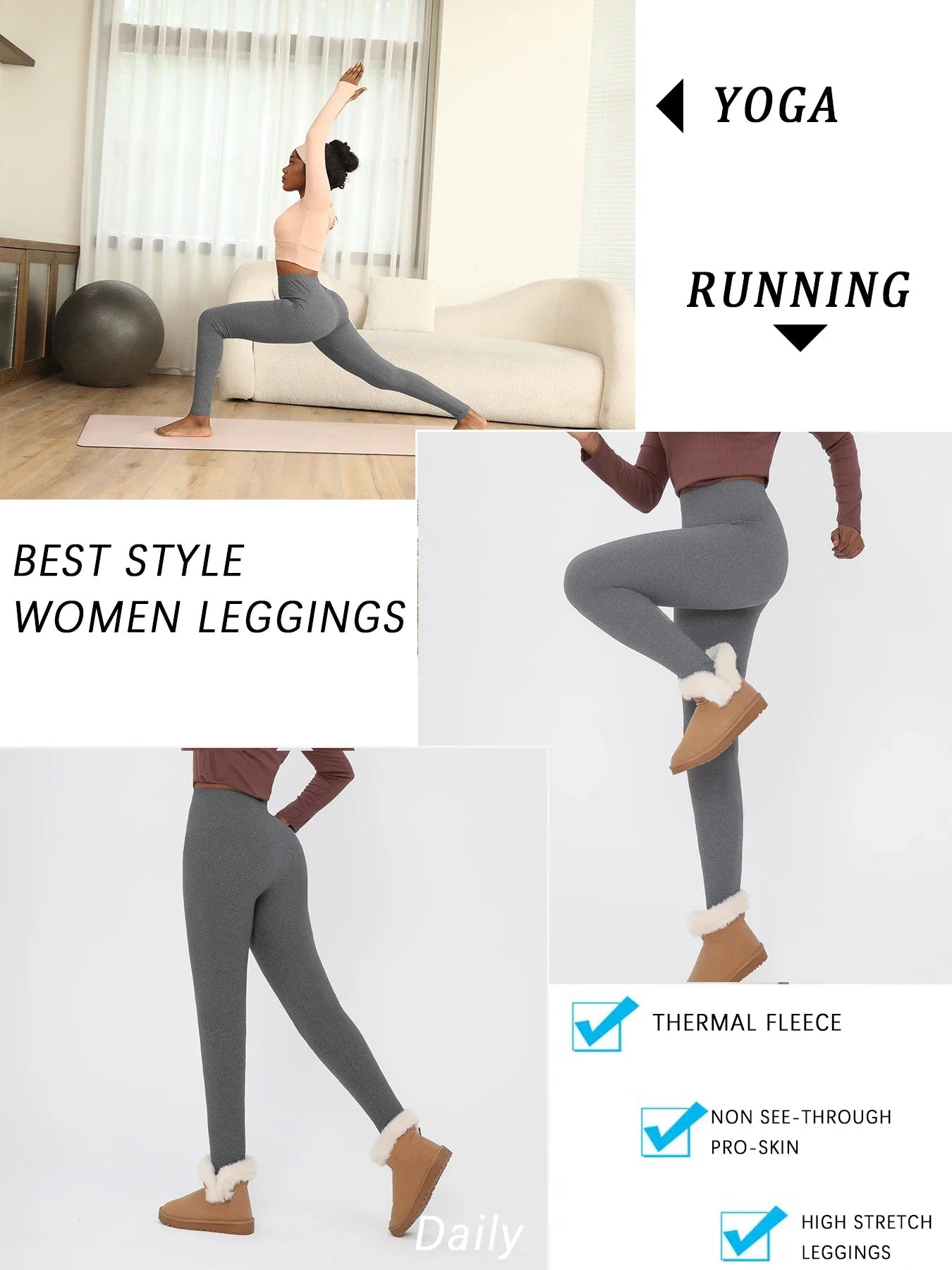 Superweiche, mit Fleece gefütterte Leggings für Damen, Workout, Yoga, Laufen, Thermo-Warmhose für kalten Winter