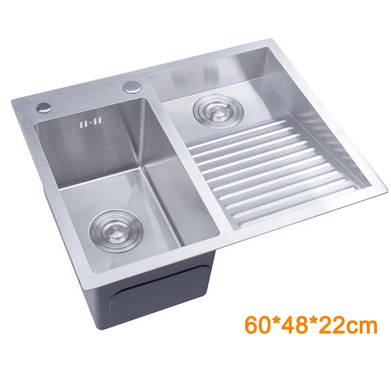304 Stainless Steel Manual Kitchen Sink Single Bowl Above Counter Or Undermount Set WitWashboard Dispensor Dainer 60x48cm