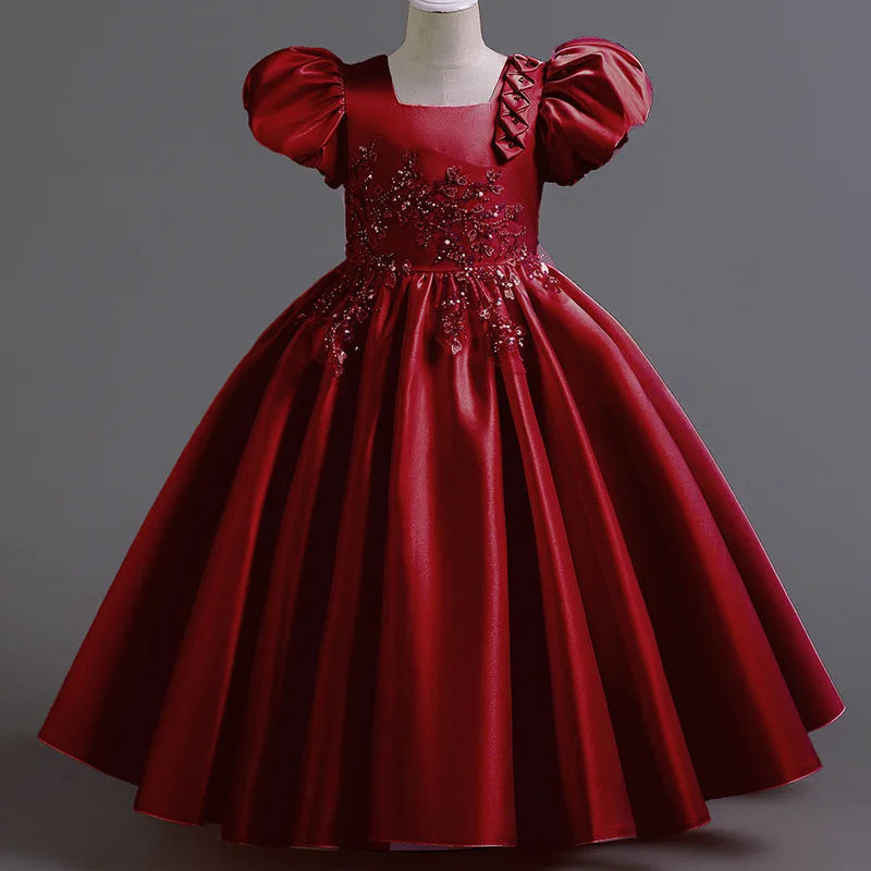 Prinzessin Mädchen Kommunion Geburtstags feier Tanz Leistung Pailletten schwarz Kleid Mädchen Hochzeit Brautjungfer Party Langarm Kleid