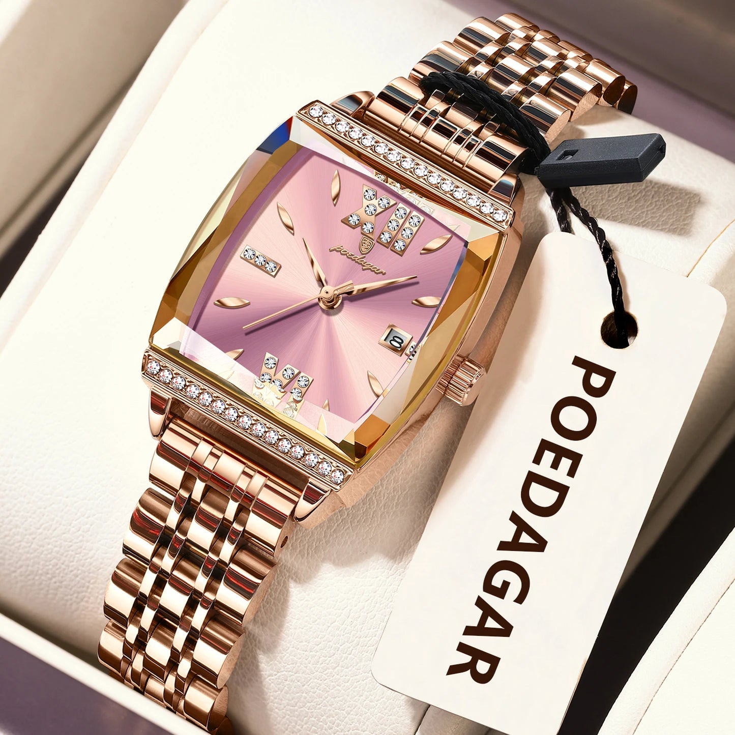 POEDAGAR Diamond Luxury Watch For Woman High Quality Waterproof Date Ladies Quartz Watch Stainless Steel Women Watches Reloj+Box