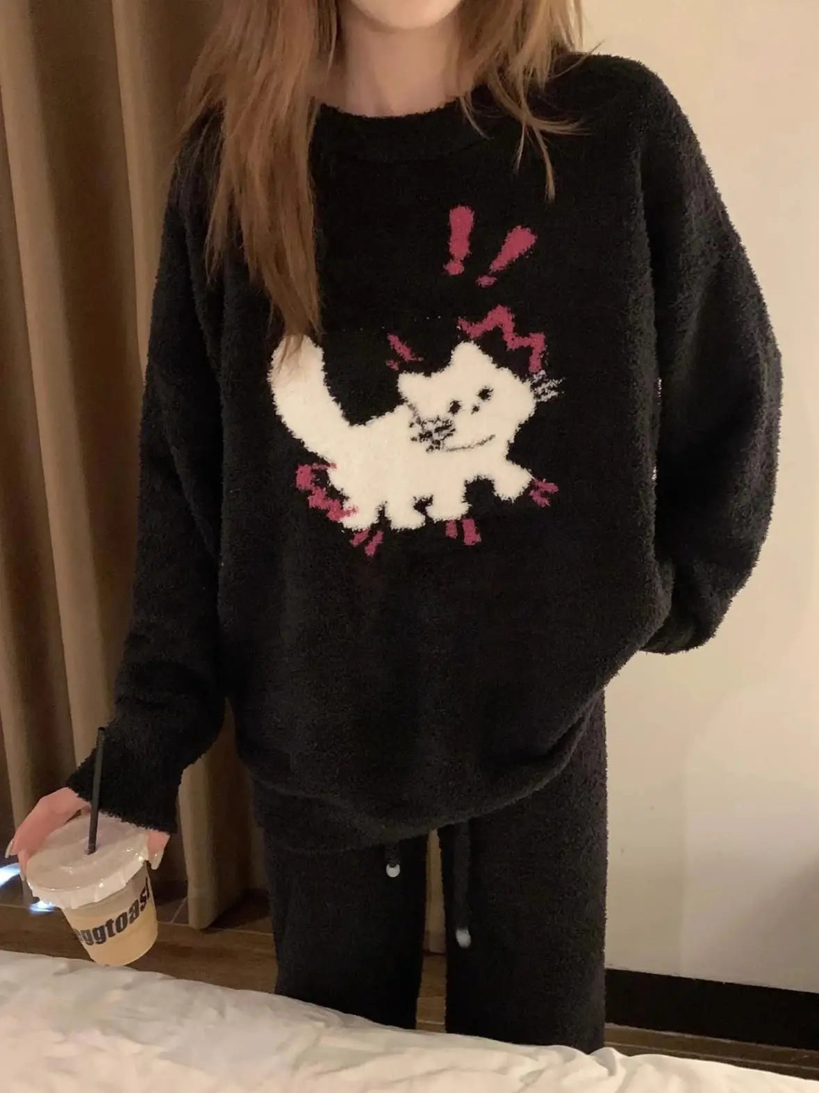 Kawaii Hello Kitty Pajamas Girl Sanrio Long-Sleeved Loungewear Sweet Young Student Girl Warm Home Clothes Sleepwear Set