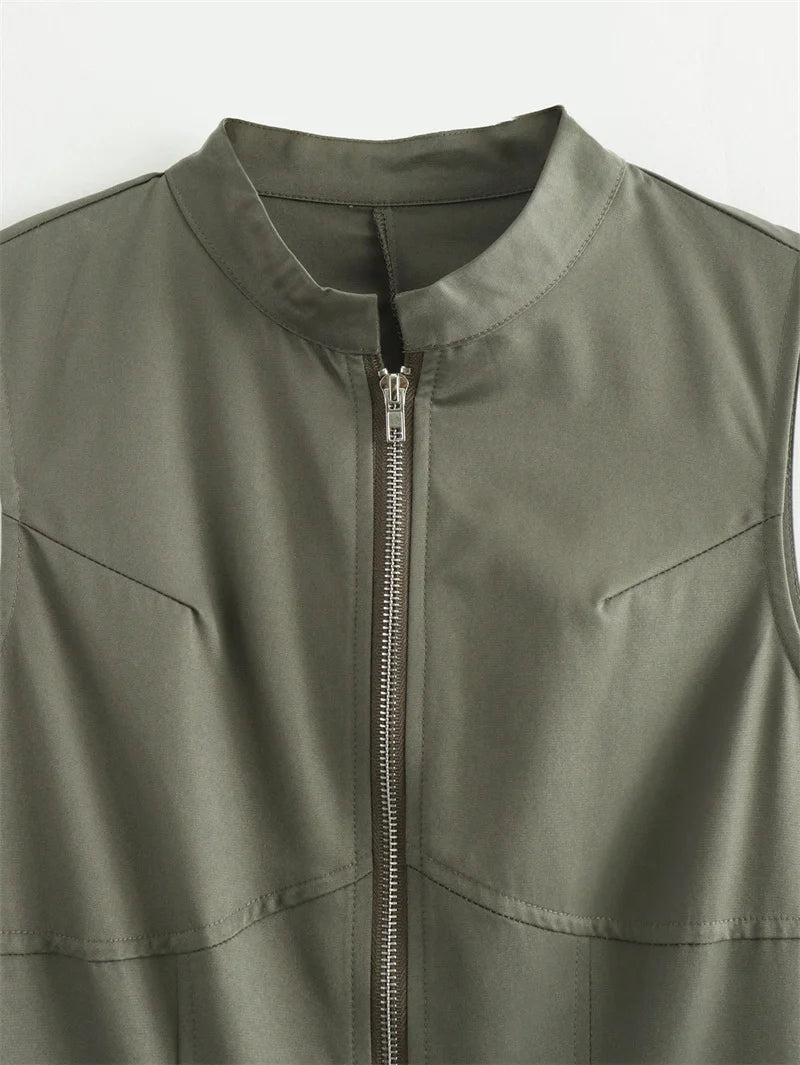 MUJER Zipper Langes Kleid Frau Plissee Ärmelloses, Figurbetontes Kleid Sommer Elegante Party Kleider Für Frauen 2025, Neue Midi Kleider