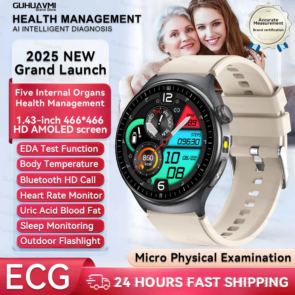 2026 New Smart Watch Men ECG+PPG Blood Lipids Uric Acid Blood Pressure Bluetooth Call 1.43'' Sapphire Smartwatch Remote Nursing