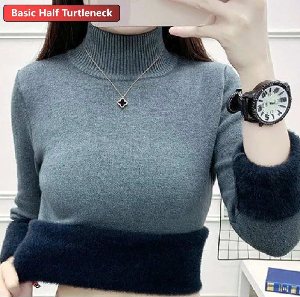 Pullover Für Frauen Winter Verdicken Rollkragen Schlank Stricken Pullover Neue Warme Plüsch Samt Gefüttert Strickwaren Jumper Tops Casual Poleras