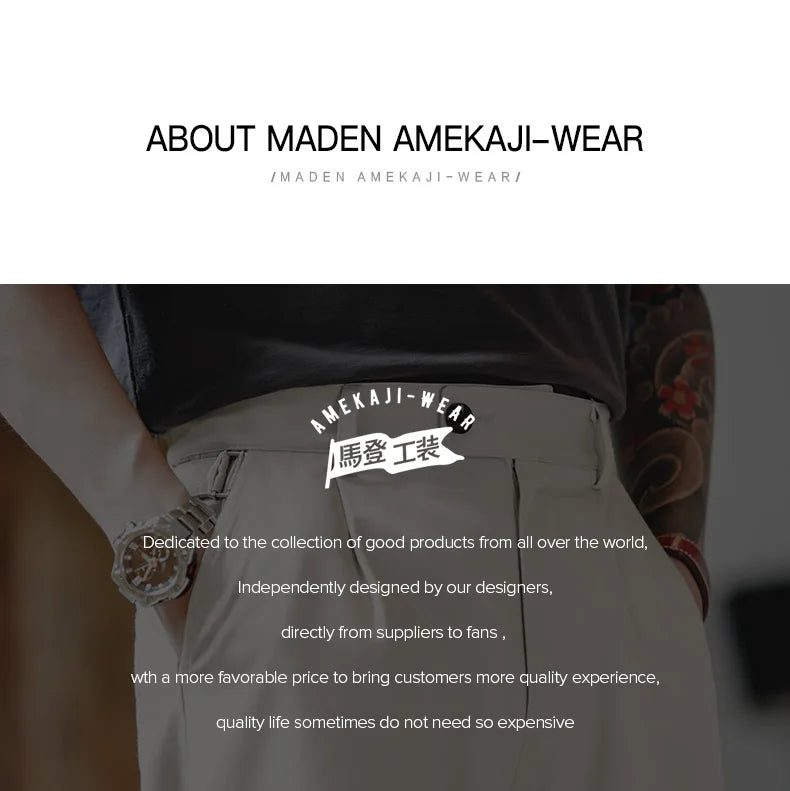 Maden Vintage Gentleman Naples Pants Korea Fashion Casual Paris Button Straight Wide Trousers 100% Cotton Solid Work Suit Pants