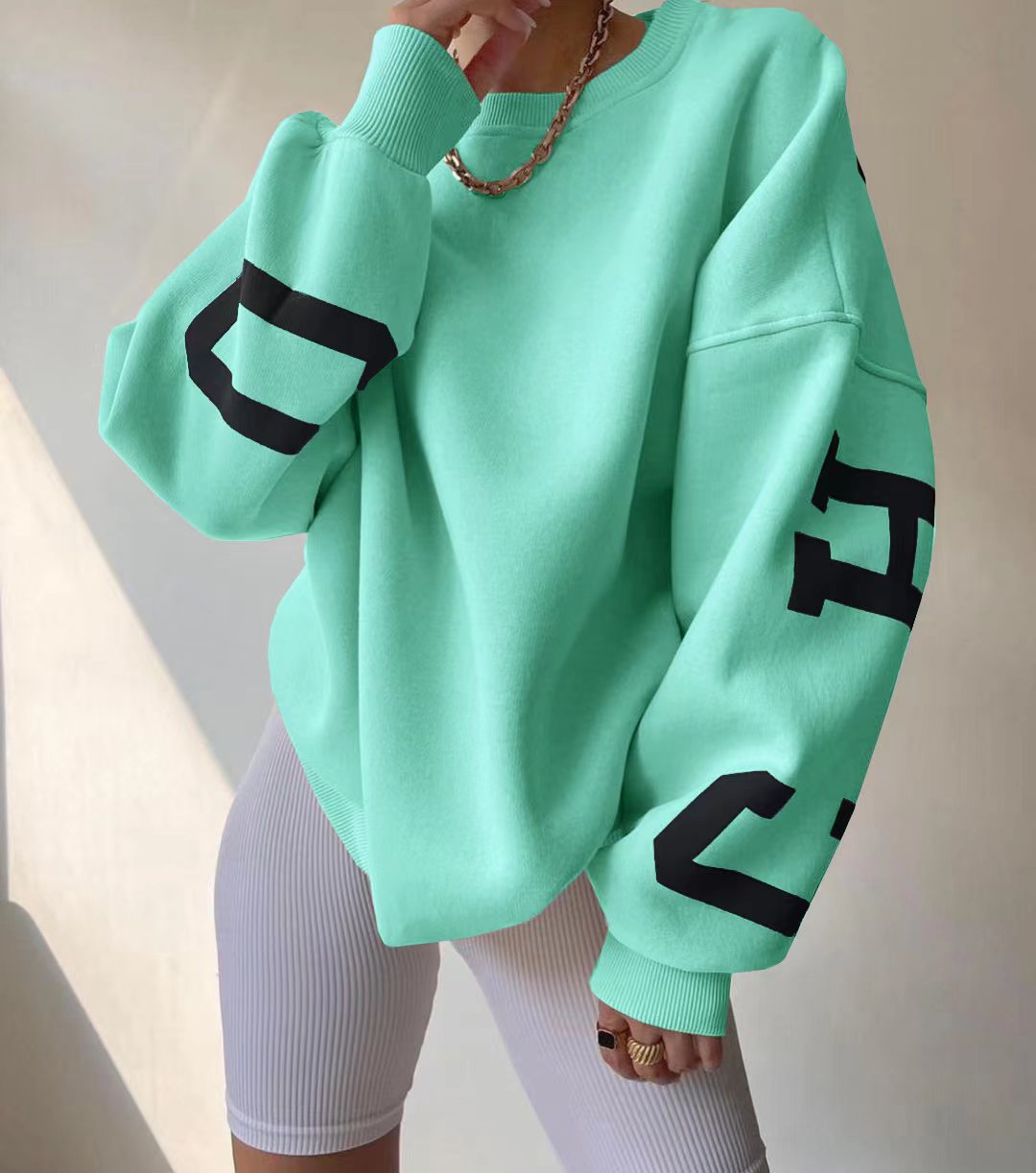 Combhasaki Damen Y2K Grunge Lose Pullover Sweatshirts Brief Drucken Lässige Verdickte Langarm Tops Herbst Hoodie Streetwear