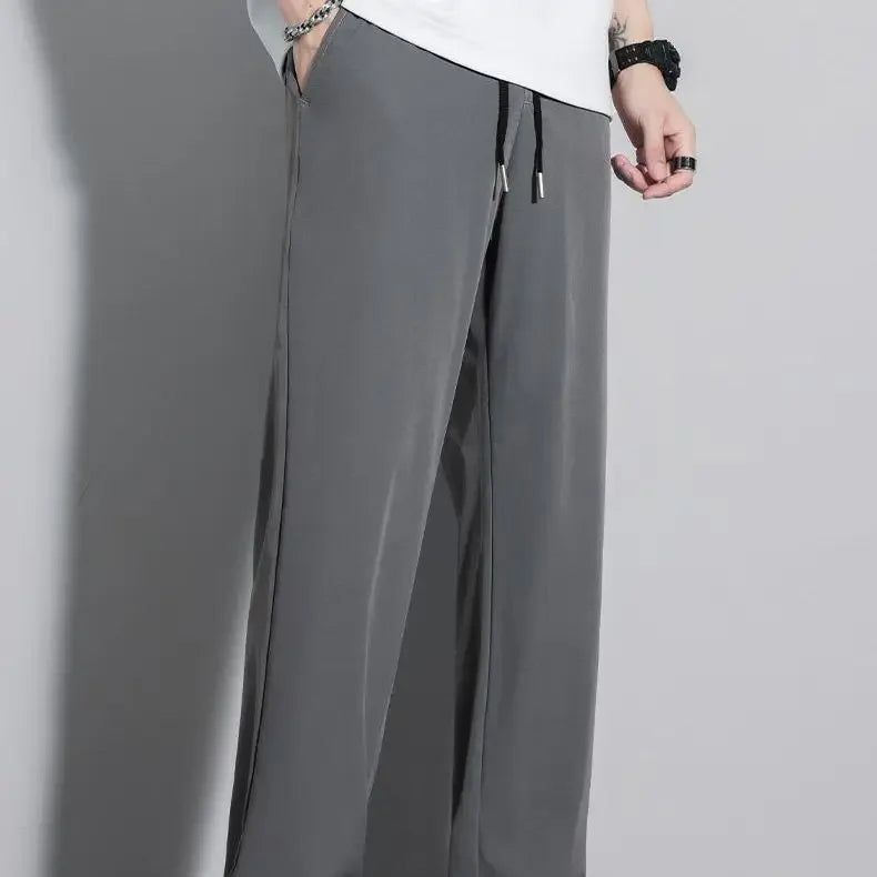 Herren-Freizeithose mit lockerer Passform, ultradünn, vielseitig, gerades Bein, sportlich, drapiert, Eisseidenhose, Sommer, leicht