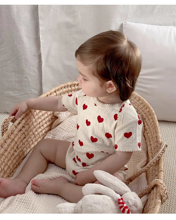 0-24M Baumwolle Baby Mädchen Strampler Herz Druck Nette Prinzessin Body Sommer Neugeborenen Kind Baby Kleidung Kurzarm outfit