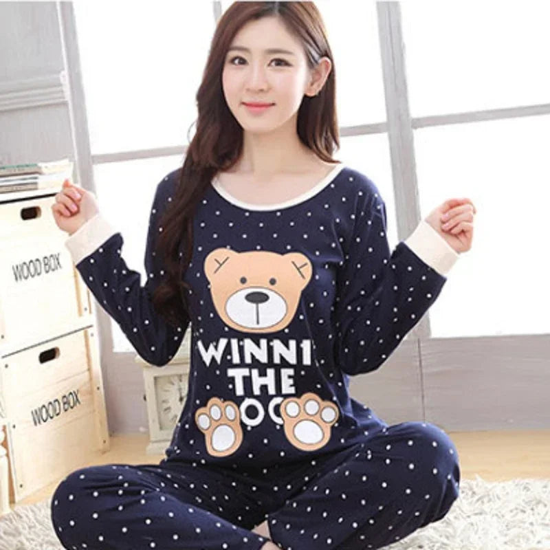 Herbst 2 stück Pyjamas Set Frauen Dünne Sexy Nachtwäsche Schöne Hause Anzug 2025 Rundhals Mädchen Teetasse Nachtwäsche Langarm pyjamas