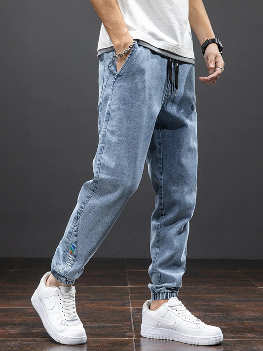 Spring Summer Black Blue Cargo Jeans Men Streetwear Denim Jogger Pants Men Baggy Harem Jean Trousers Plus Size.