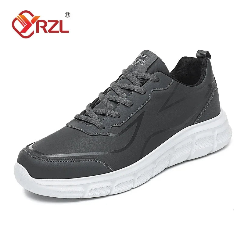 YRZL Black Running Shoes Leather Waterproof Athletic Sneakers Men Wear-resistant Men Walking Sport Shoes Comfortable Men Shoes