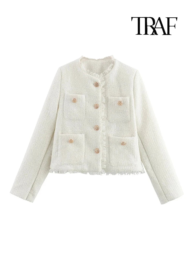 Women's Autumn and Winter Long Sleeve Short Jacket Fashion Solid Colour Front Pocket Button Jacket Elegant Casual Jacket